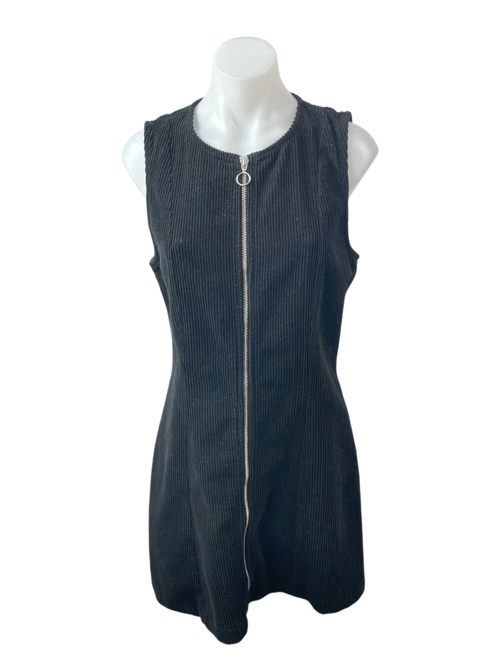 Reformation Suzie Black Corduroy Full Zip Sleeveless Belted A Line Mini Dress 8
